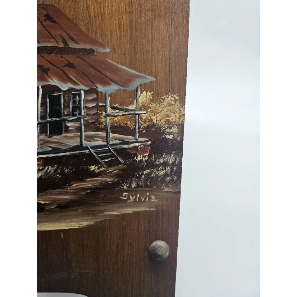 Handpainted Heavy Wooden Wastebasket / Storage Box